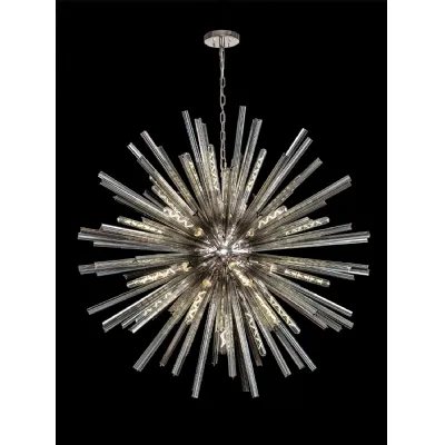Dalston 32 Light E27, Round Pendant Polished Nickel Smoke Glass, Item Weight: 30kg