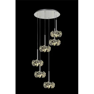 Polished Chrome 2.5m 6 Light Multiple Pendant Crystal Shades