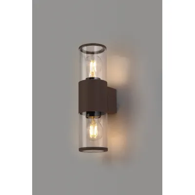 Ruislip Wall Lamp 2 x E27, IP54, Matt Brown Clear, 2yrs Warranty