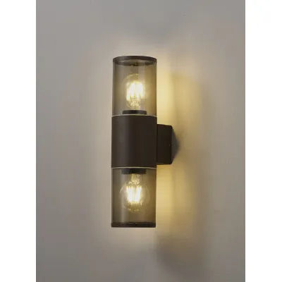Ruislip Wall Lamp 2 x E27, IP54, Matt Brown Smoked, 2yrs Warranty
