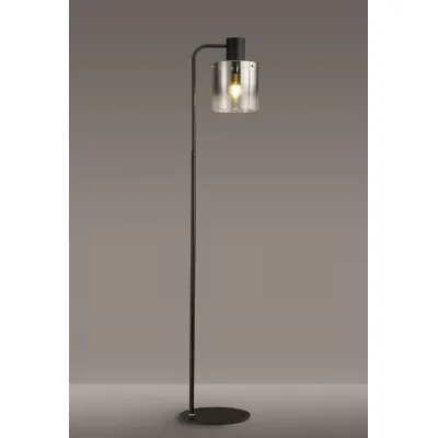Black Chrome Large 1 Light Floor Lamp Smoke Fade Glass Shade