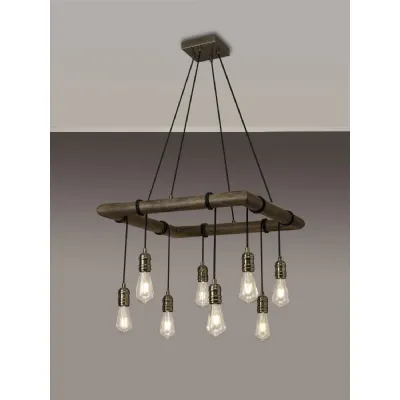 Sheerness Square Pendant, 8 x E27, Medium Oak Antique Brass