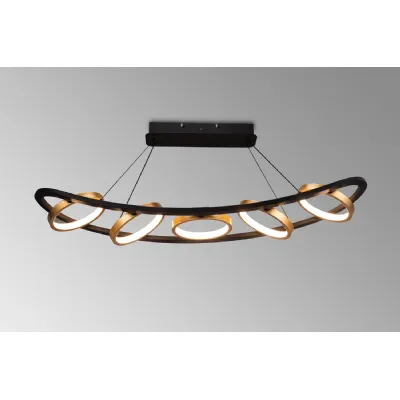 Caterham Linear Pendant, 5 Ring, 36W LED, 3200K, 2200lm, Satin Black Gold, 3yrs Warranty