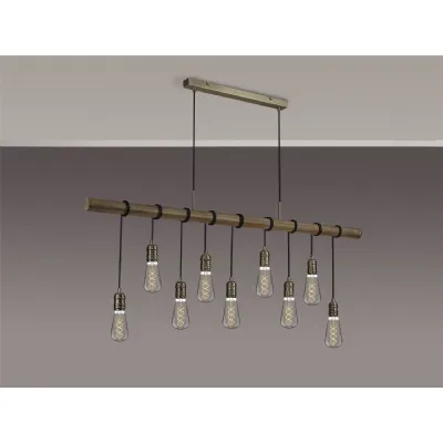 Sheerness Pendant, 9 x E27, Medium Oak Antique Brass