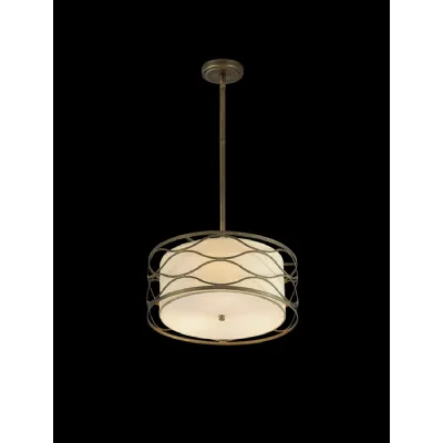 Hornsey Pendant Convertible To Semi Flush 3 Light E14 Aged Gold Cream Fabric Shade