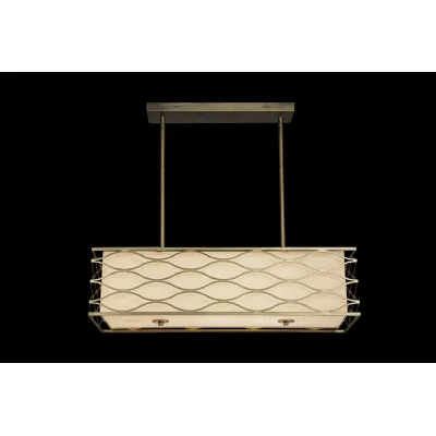 Hornsey Rectangle Pendant Convertible To Semi Flush 5 Light E14 Aged Gold Cream Fabric Shade