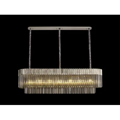 Aldershot 150 x 40cm Pendant Rectangle 7 Light E14, Polished Nickel Smoke Sculpted Glass, Item Weight: 28kg