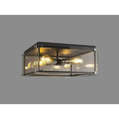 Highbury Flush, 4 Light E27, Matt Black Chrome Clear Glass