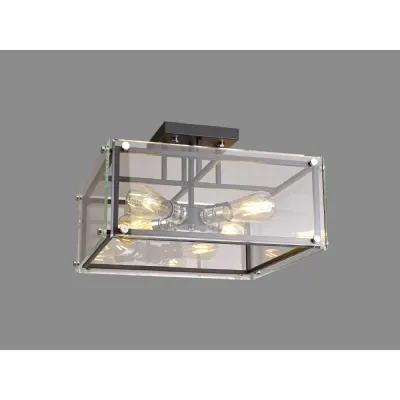 Highbury Semi Flush, 4 Light E27, Matt Black Chrome Clear Glass