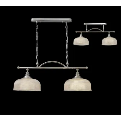 Edenbridge Semi Flush Pendant Bar, 2 Light Adjustable E27, Polished Nickel Prismatic Glass