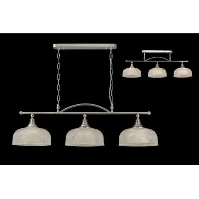 Edenbridge Semi Flush Pendant Bar, 3 Light Adjustable E27, Polished Nickel Prismatic Glass