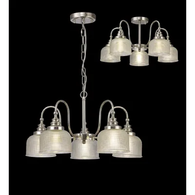 Edenbridge Semi Flush Pendant, 5 Light E27, Polished Nickel Prismatic Glass