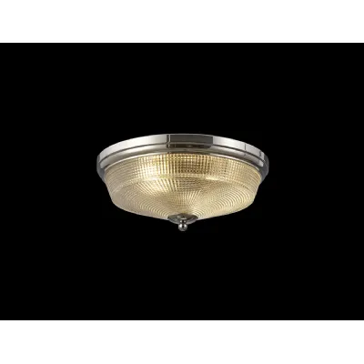 Edenbridge 2 Light E27 Flush Ceiling Light, Polished Nickel Prismatic Glass