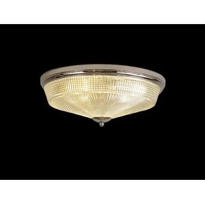 Edenbridge 3 Light E27 Flush Ceiling Light, Polished Nickel Prismatic Glass