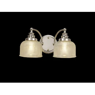 Edenbridge Switched Wall Lamp 2 Light E27 Polished Nickel Prismatic Glass