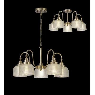 Edenbridge Semi Flush Pendant, 5 Light E27, Antique Brass Prismatic Glass