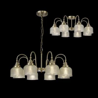 Edenbridge Semi Flush Pendant, 8 Light E27, Antique Brass Prismatic Glass