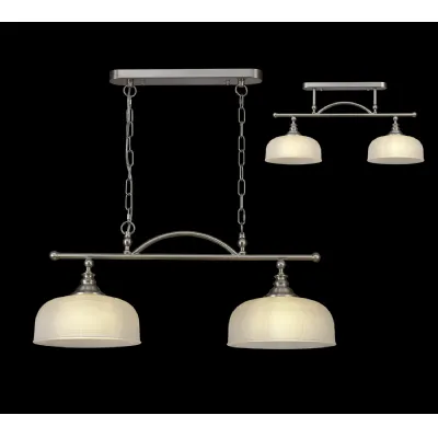 Edenbridge Semi Flush Pendant Bar, 2 Light Adjustable E27, Satin Nickel Frosted Glass