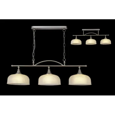 Edenbridge Semi Flush Pendant Bar, 3 Light Adjustable E27, Satin Nickel Frosted Glass