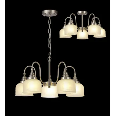 Edenbridge Semi Flush Pendant, 5 Light E27, Satin Nickel Frosted Glass