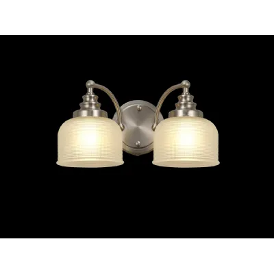 Edenbridge Switched Wall Lamp 2 Light E27 Satin Nickel Frosted Glass