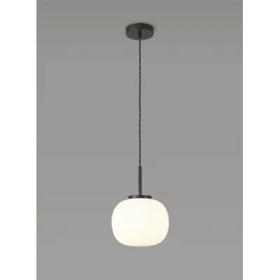 Sevenoaks Small Oval Ball Pendant 1 Light E27 Matt Black Suspension With Frosted White Glass Globe