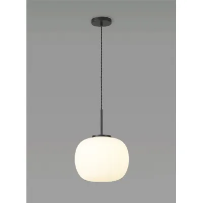 Sevenoaks Medium Oval Ball Pendant 1 Light E27 Matt Black Suspension With Frosted White Glass Globe