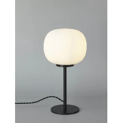 Sevenoaks Small Oval Ball Tall Table Lamp 1 Light E27 Matt Black Base With Frosted White Glass Globe