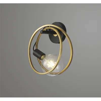 Battersea Double Ring Wall Lamp, 1 Light E27, Matt Black Painted Gold, G95 120 Lamp Recommended
