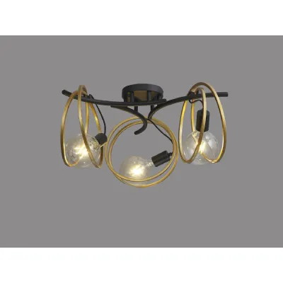 Battersea Double Ring Ceiling Flush, 3 Light E27, Matt Black Painted Gold, G95 120 Lamp Recommended