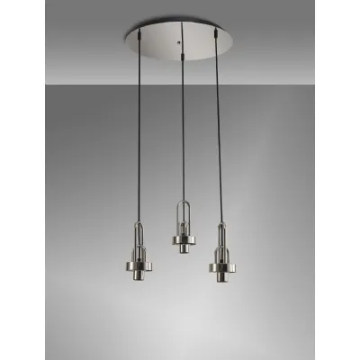 Epsom 2m Round Suspension Kit, 3 x E27, Polished Nickel Matt Black