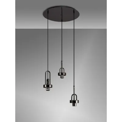 Epsom 2m Round Suspension Kit, 3 x E27, Black Chrome Matt Black