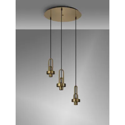 Epsom 2m Round Suspension Kit, 3 x E27, Brass Gold Matt Black