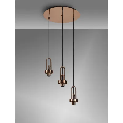 Epsom 2m Round Suspension Kit, 3 x E27, Copper Matt Black