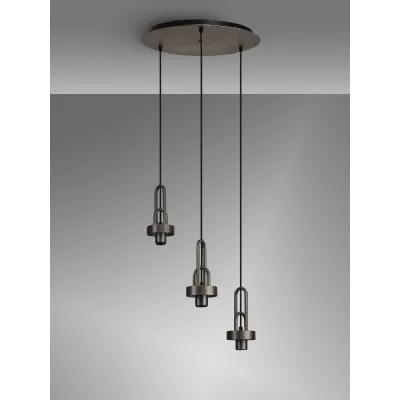 Epsom 2m Round Suspension Kit, 3 x E27, Antique Silver Matt Black