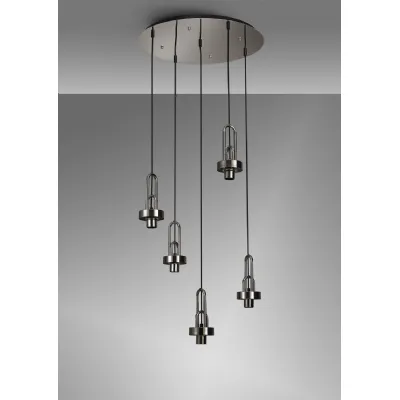 Epsom 2.5m Round Suspension Kit, 5 x E27, Polished Nickel Matt Black