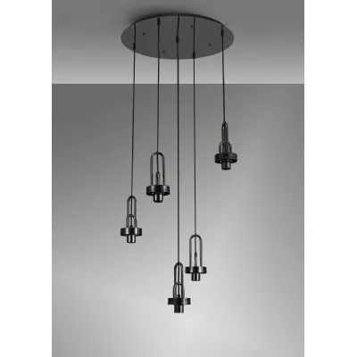 Epsom 2.5m Round Suspension Kit, 5 x E27, Black Chrome Matt Black