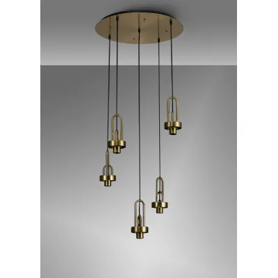 Epsom 2.5m Round Suspension Kit, 5 x E27, Brass Gold Matt Black