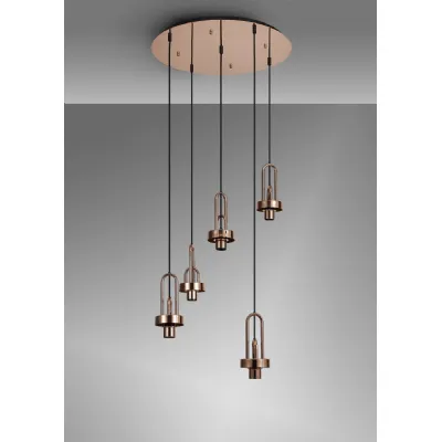 Epsom 2.5m Round Suspension Kit, 5 x E27, Copper Matt Black