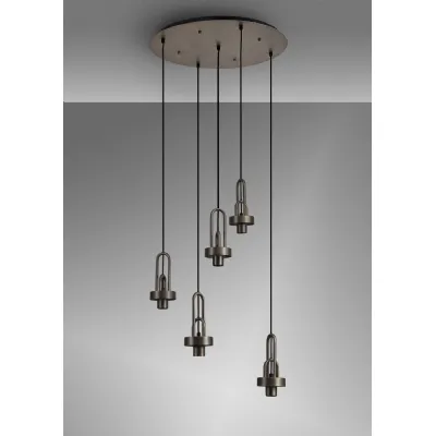 Epsom 2.5m Round Suspension Kit, 5 x E27, Antique Silver Matt Black