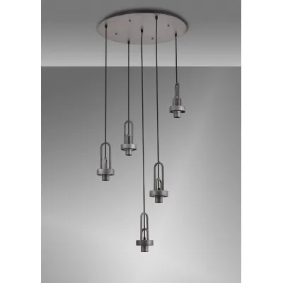 Epsom 2.5m Round Suspension Kit, 5 x E27, Aged Pewter Matt Black