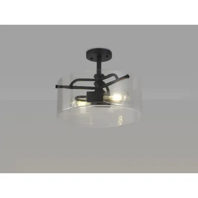 Royal Semi Flush Ceiling, 2 Light E27, Sand Black Clear Glass