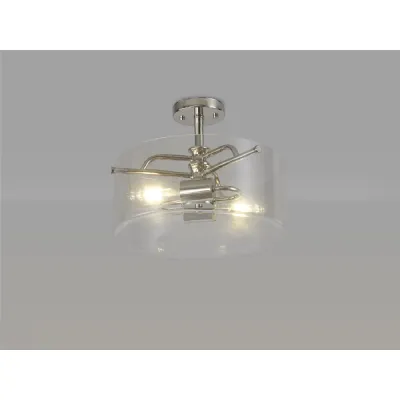 Royal Semi Flush Ceiling, 2 Light E27, Polished Nickel Clear Glass