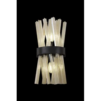 Dalston 2 Light E14, Wall Light E14, Matt Black Champagne Glass