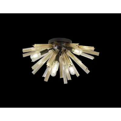 Dalston 6 Light E14, Semi Flush Matt Black Champagne Gold Glass
