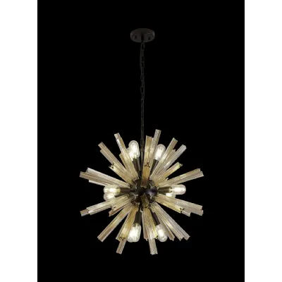 Dalston 10 Light E14, Round Pendant Matt Black Champagne Gold Glass