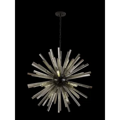 Dalston 16 Light E27, Round Pendant Matt Black Smoke Glass