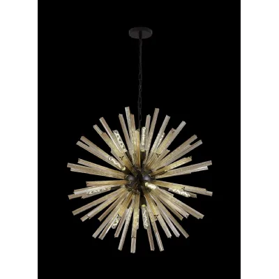 Dalston 16 Light E27, Round Pendant Matt Black Champagne Gold Glass