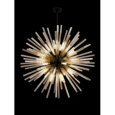 Dalston 32 Light E27, Round Pendant Matt Black Champagne Glass, Item Weight: 30kg