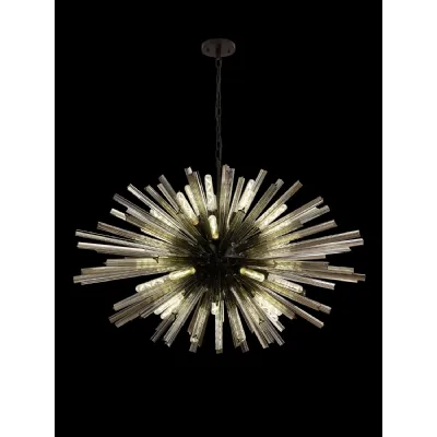 Dalston 32 Light E27, Oval Pendant Matt Black Smoke Glass, Item Weight: 25kg